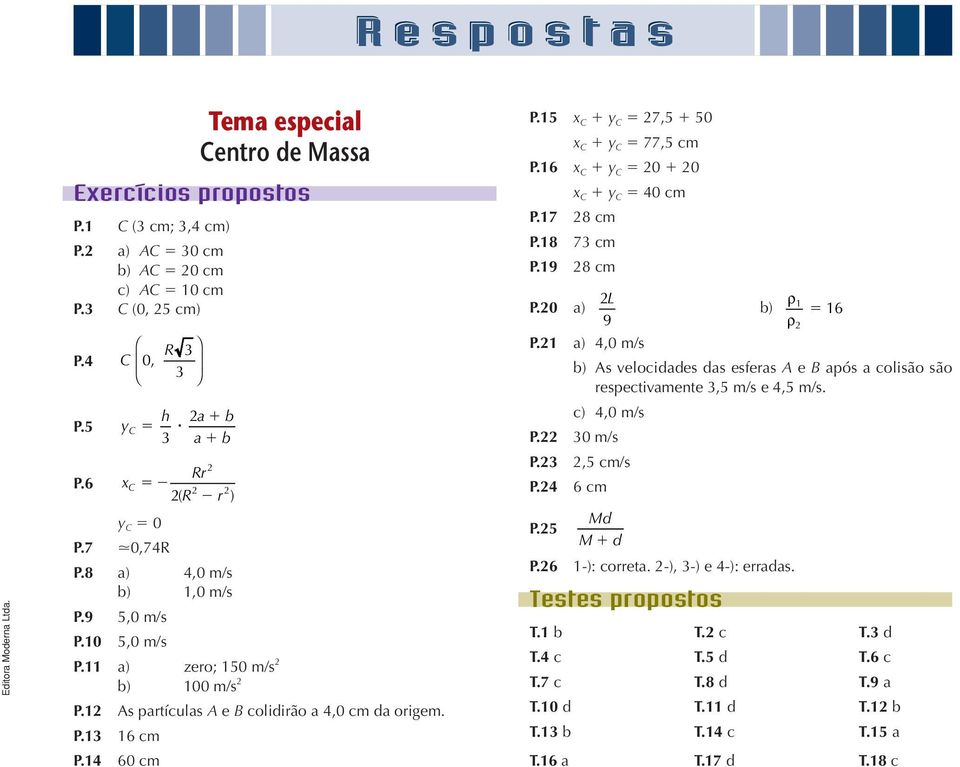 15 7,5 5 77,5 c P.16 4 c P.17 8 c P.18 7 c P.19 8 c P. a) ρ1 b) 9 ρ 16 P.1 a) 4, /s b) s elocdades das esferas e após a colsão são respectaete,5 /s e 4,5 /s. c) 4, /s P.