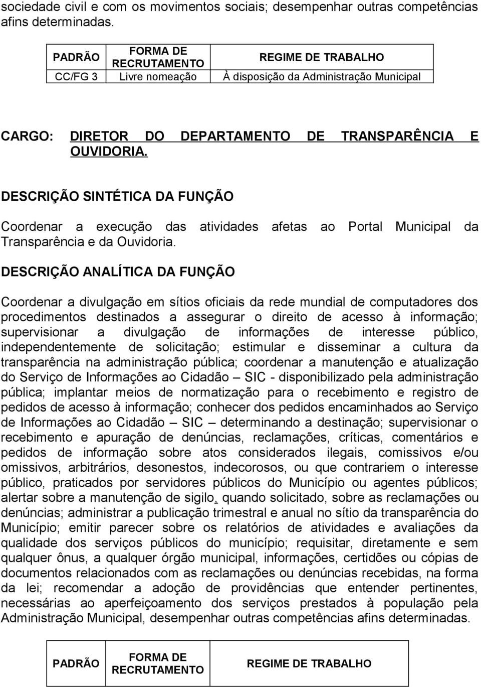 Coordenar a execução das atividades afetas ao Portal Municipal da Transparência e da Ouvidoria.