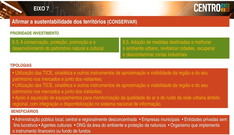 aproximação e visibilidade da região e do seu património nos mercados e junto dos visitantes; Utilização das TICE, sinalética e outros instrumentos de aproximação e visibilidade da região e do seu