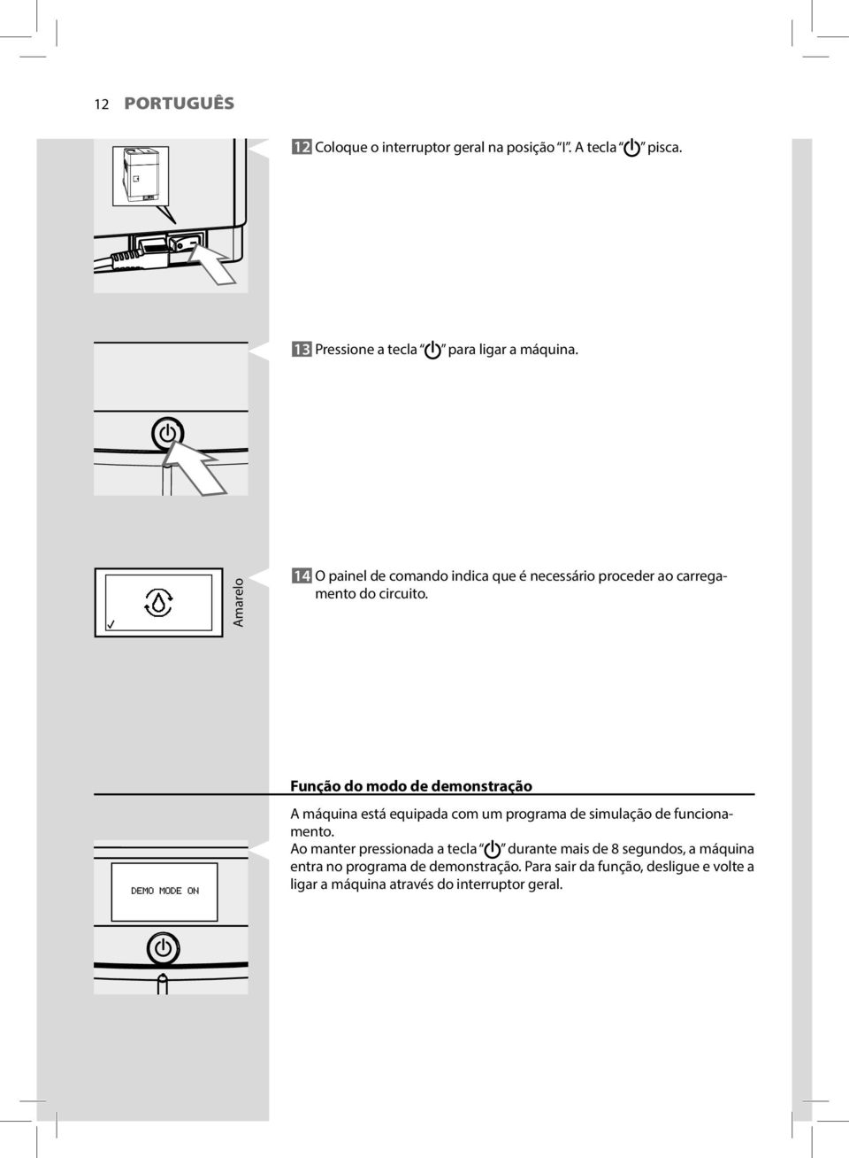 Função do modo de demonstração A máquina está equipada com um programa de simulação de funcionamento.