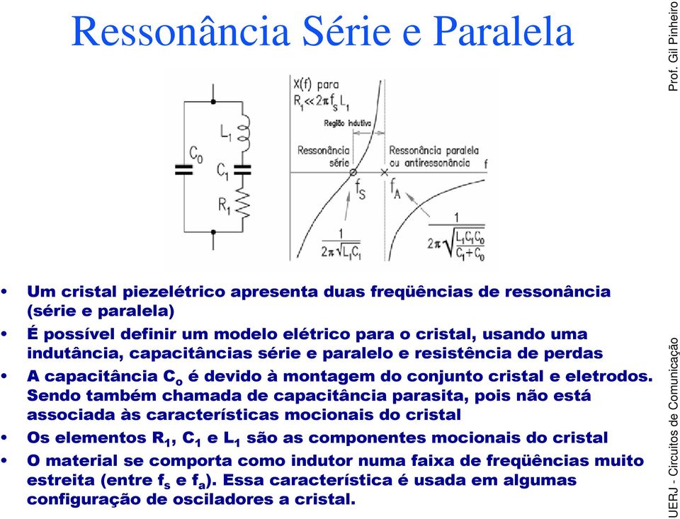 Sendo também chamada de capacitância parasita, pois não está associada às características mocionais do cristal Os elementos R 1, C 1 e L 1 são as componentes mocionais do cristal