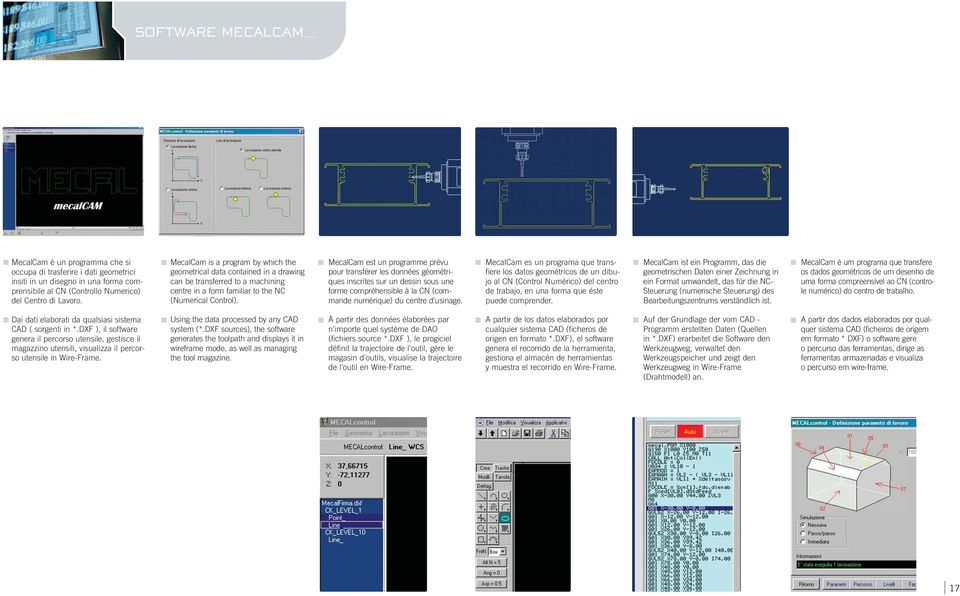 MecalCam est un programme prévu pour transférer les données géométriques inscrites sur un dessin sous une forme compréhensible à la CN (commande numérique) du centre d'usinage.