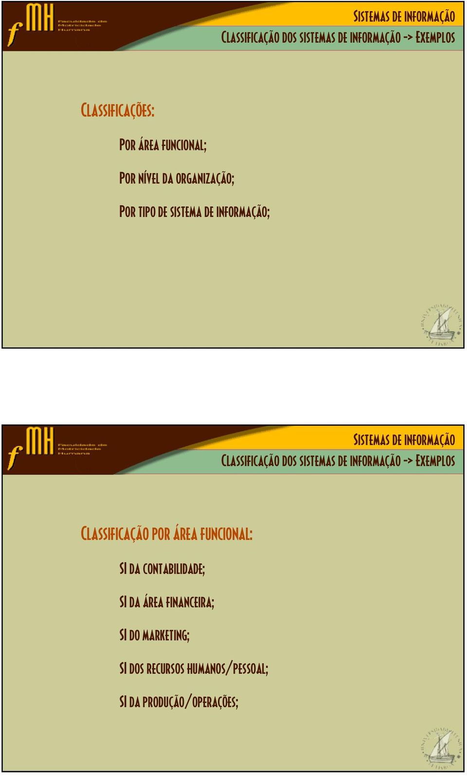 funcional: SI da contabilidade; SI da área financeira; SI do