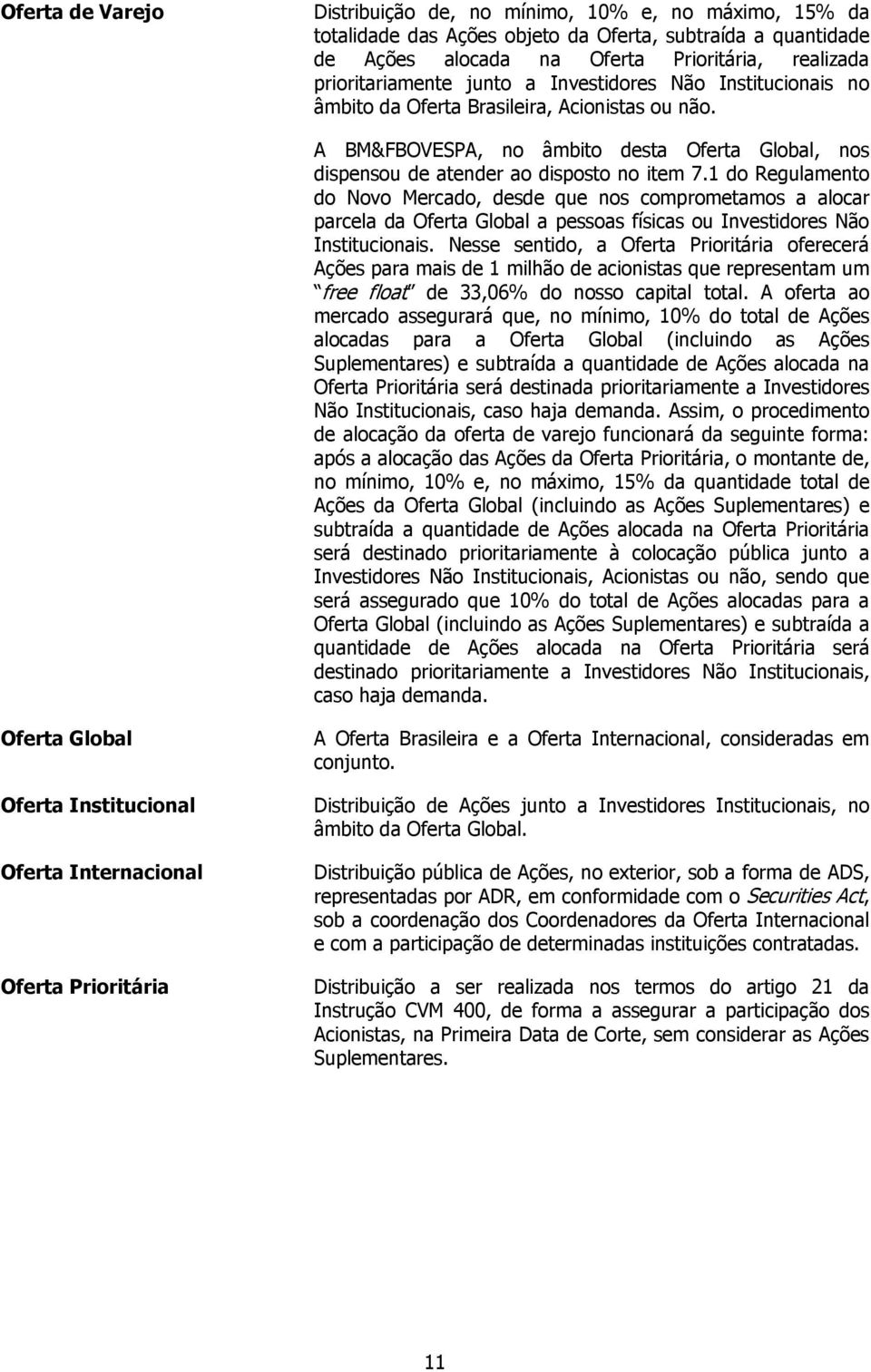 1 do Regulamento do Novo Mercado, desde que nos comprometamos a alocar parcela da Oferta Global a pessoas físicas ou Investidores Não Institucionais.