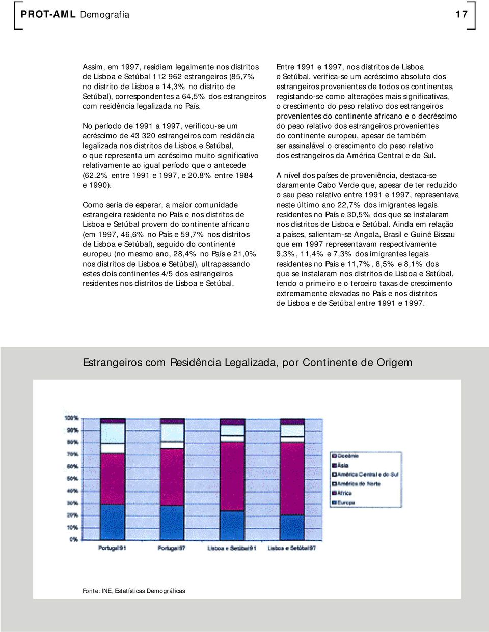 No período de 1991 a 1997, verificou-se um acréscimo de 43 320 estrangeiros com residência legalizada nos distritos de Lisboa e Setúbal, o que representa um acréscimo muito significativo