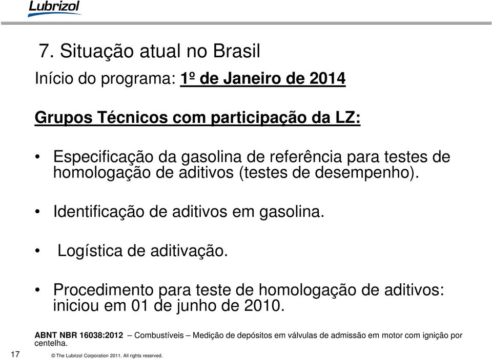 Identificação de aditivos em gasolina. Logística de aditivação.