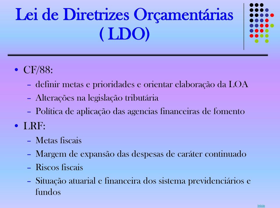 agencias financeiras de fomento LRF: Metas fiscais Margem de expansão das despesas de