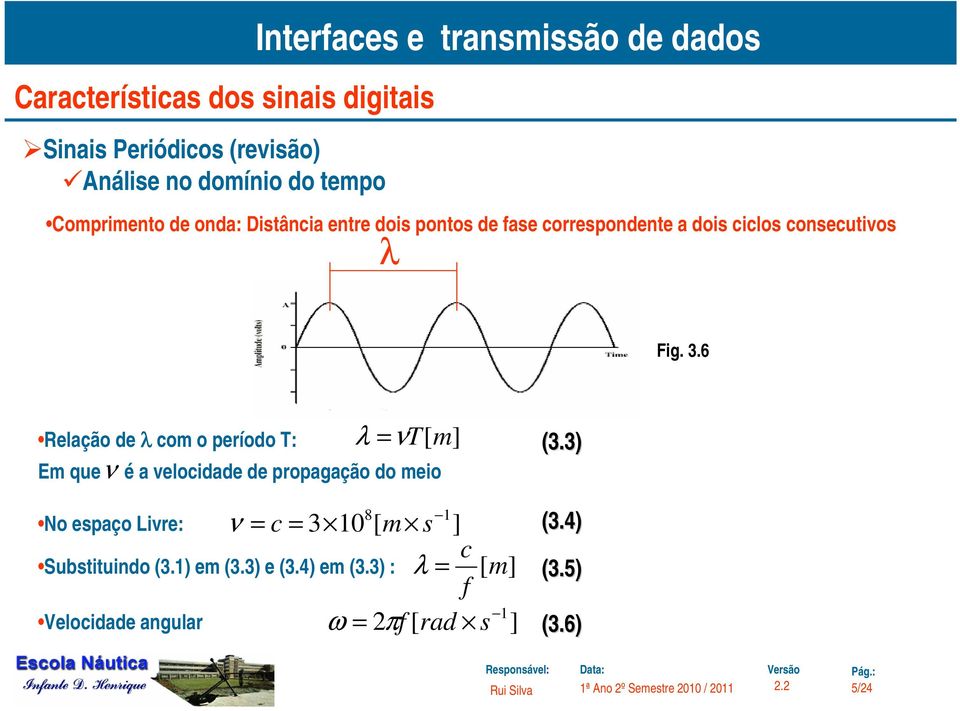 6 Relação de λ com o período T: ν λ =νt[m] Em que é a velocidade de propagação do meio (3.