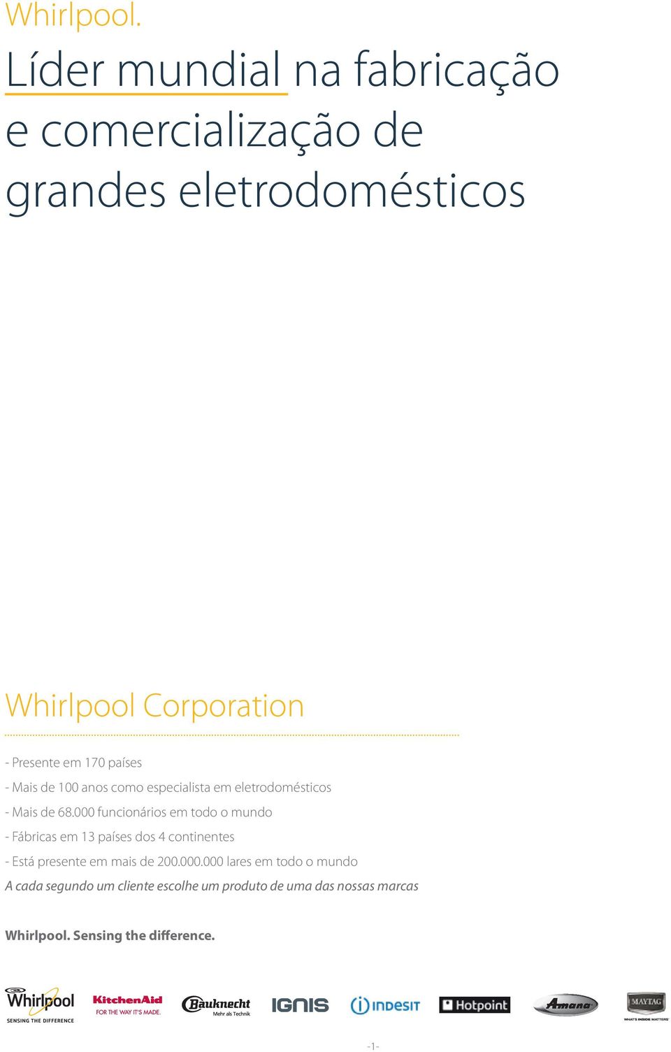 170 países - Mais de 100 anos como especialista em eletrodomésticos - Mais de 68.