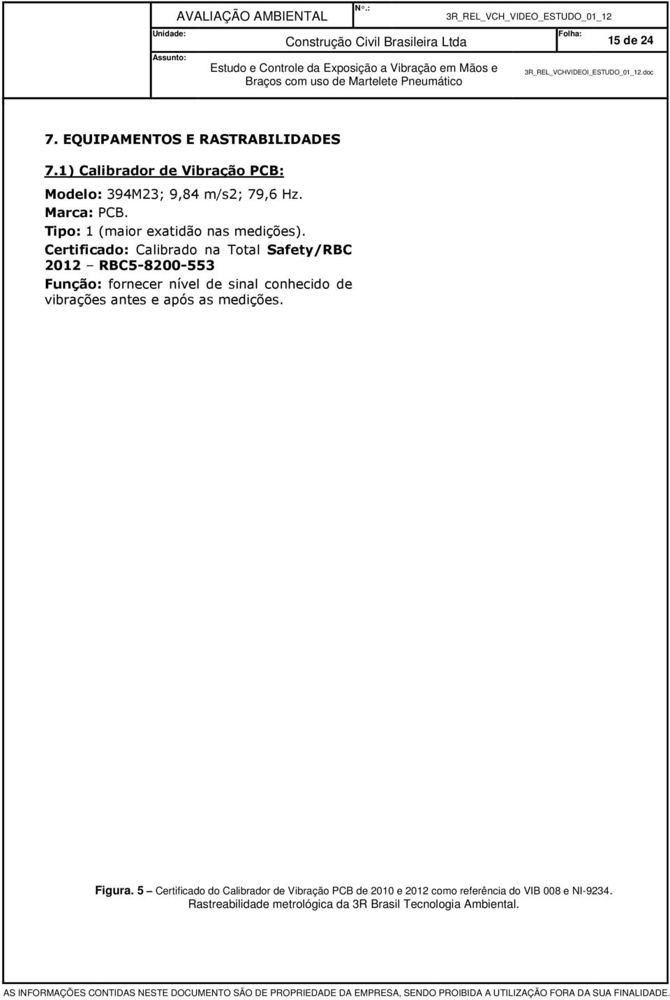 Certificado: Calibrado na Total Safety/RBC 2012 RBC5-8200-553 Função: fornecer nível de sinal conhecido de vibrações