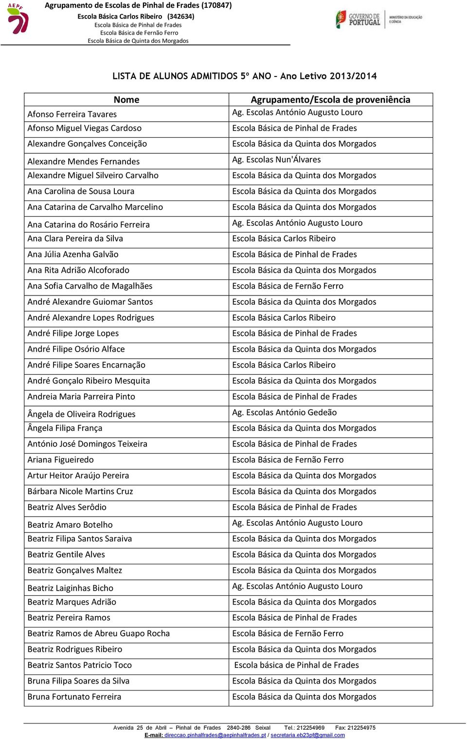 Carvalho de Magalhães André Alexandre Guiomar Santos André Alexandre Lopes Rodrigues André Filipe Jorge Lopes André Filipe Osório Alface André Filipe Soares Encarnação André Gonçalo Ribeiro Mesquita