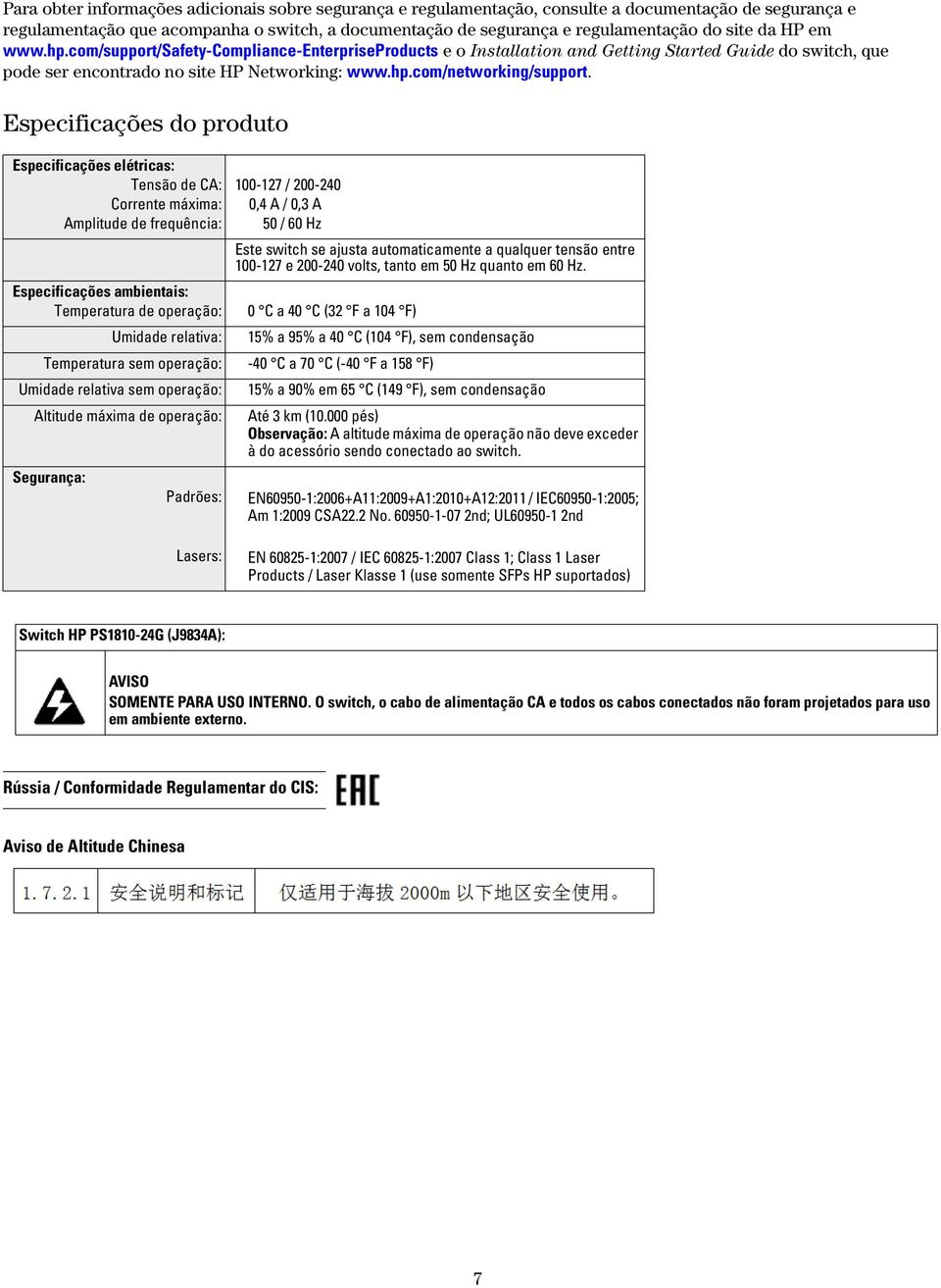 Especificações do produto Especificações elétricas: Tensão de CA: Corrente máxima: Amplitude de frequência: Especificações ambientais: Temperatura de operação: Umidade relativa: Temperatura sem