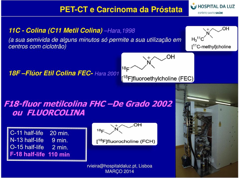 centros com ciclotrão) 18F Flúor Etil Colina FEC- Hara 2001