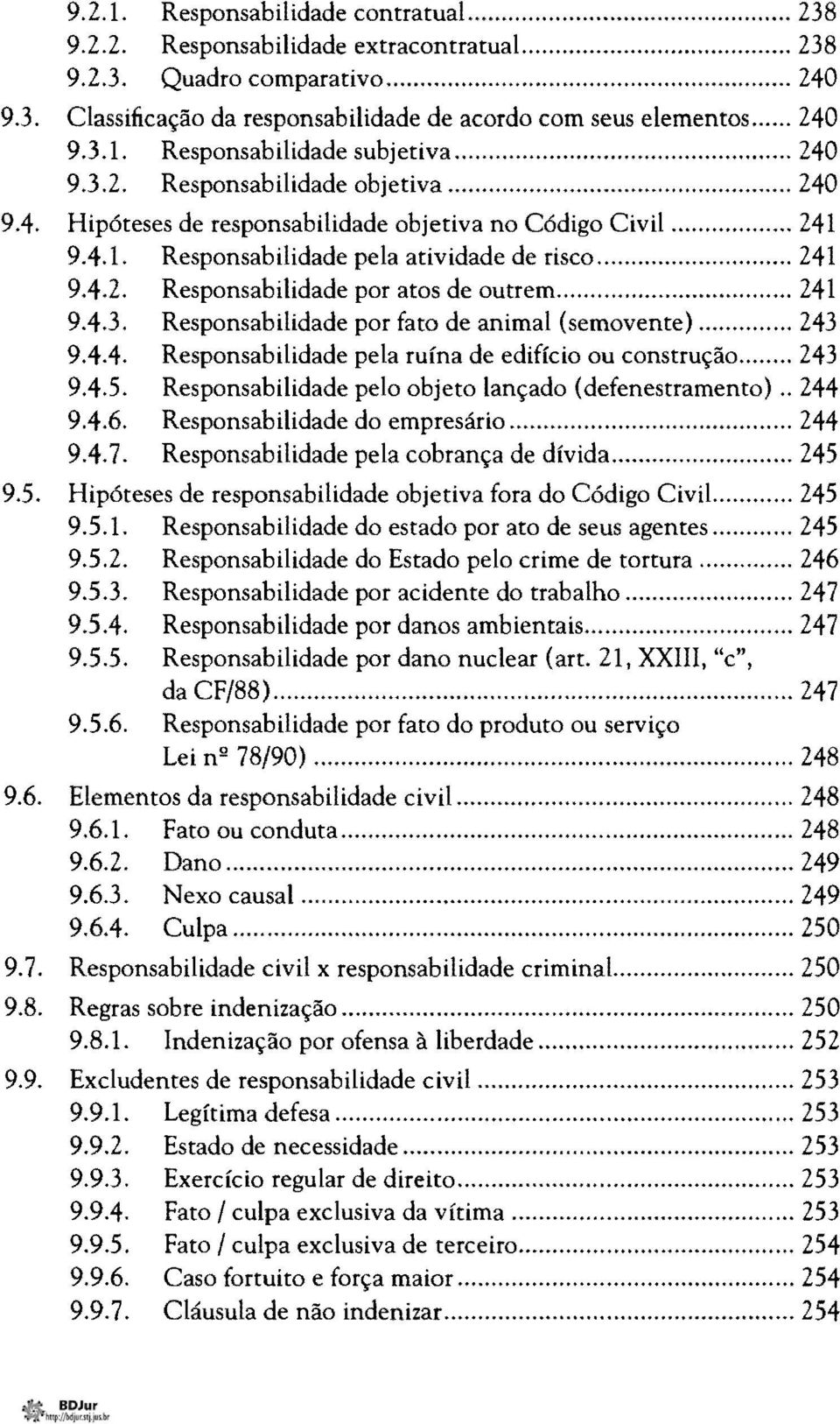 .. 241 9.4.3. Responsabilidade por fato de animal (semovente)... 243 9.4.4. Responsabilidade pela ruína de edifício ou construção... 243 9.4.5. Responsabilidade pelo objeto lançado (defenestramento).