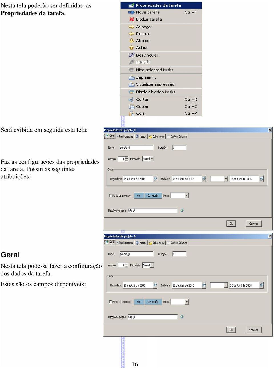 propriedades da tarefa.