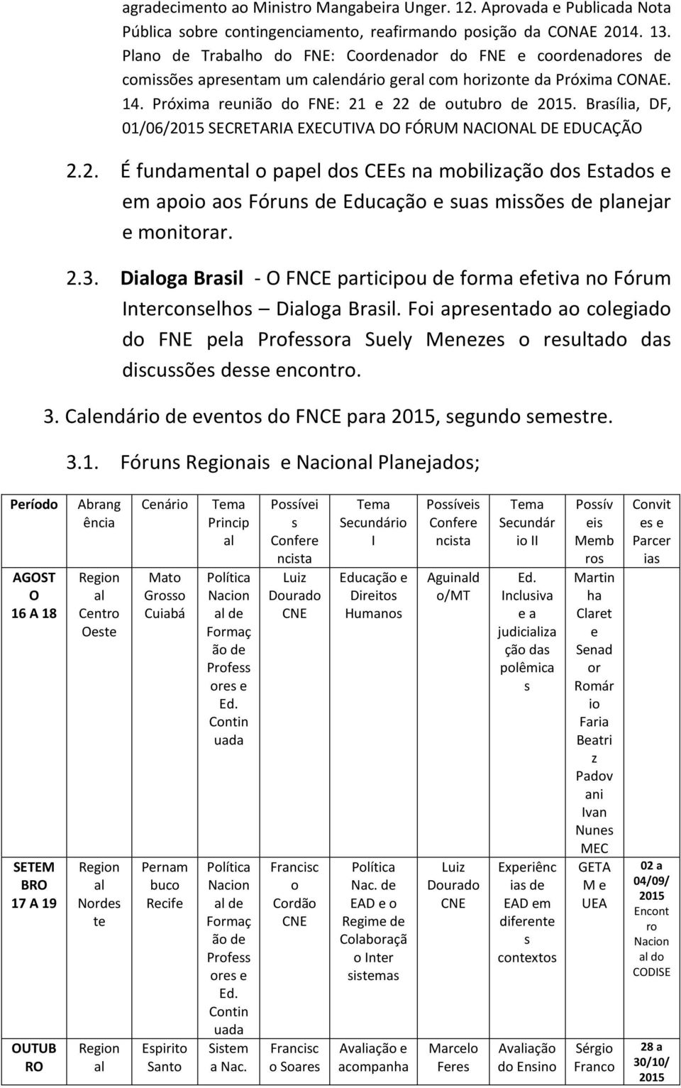 Brasília, DF, 01/06/2015 SECRETARIA EXECUTIVA DO FÓRUM NACIONAL DE EDUCAÇÃO 2.2. É fundamental o papel dos CEEs na mobilização dos Estados e em apoio aos Fóruns de Educação e suas missões de planejar e monitorar.