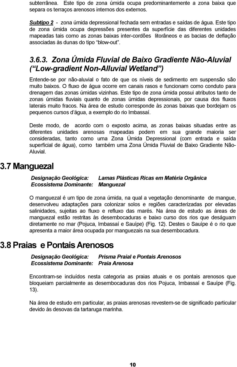 Este tipo de zona úmida ocupa depressões presentes da superfície das diferentes unidades mapeadas tais como as zonas baixas inter-cordões litorâneos e as bacias de deflação associadas às dunas do