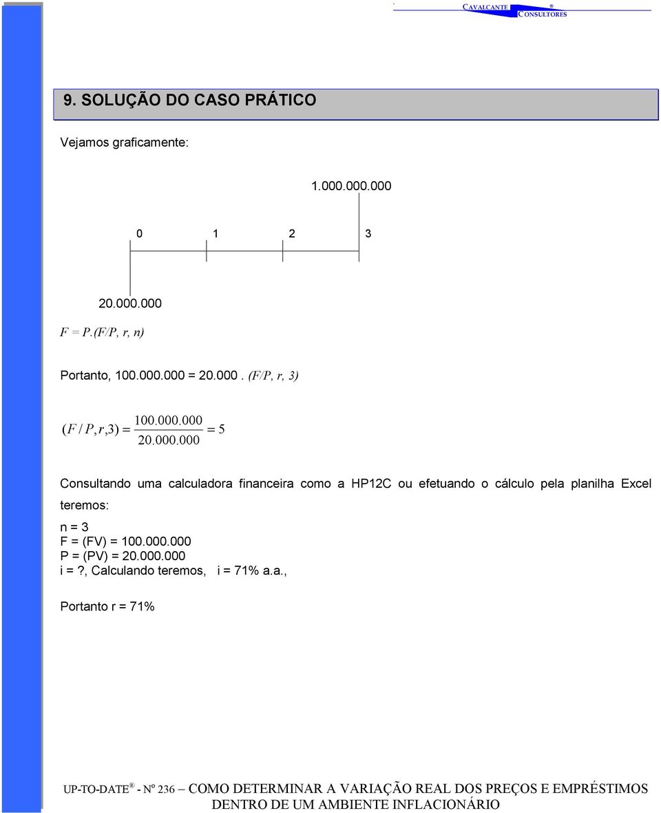 000 = 20.000. (F/P, r, 3) 100.000.000 ( F / P, r,3) = = 5 20.000.000 Consultando uma calculadora