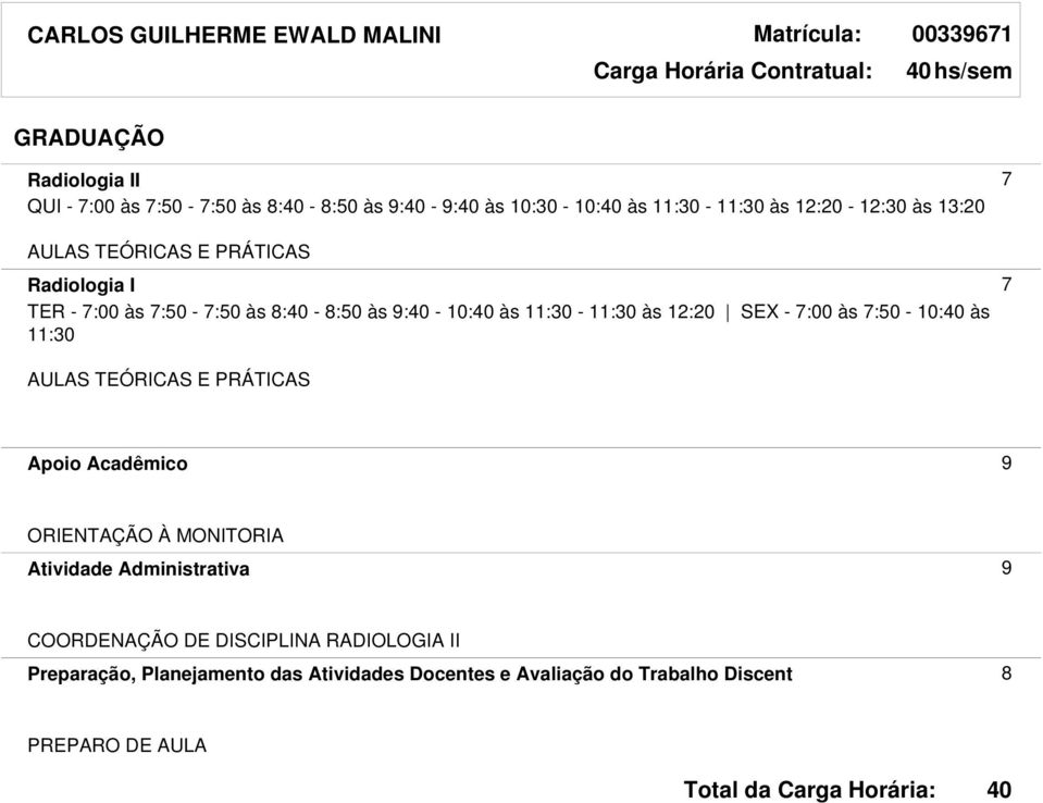 11:30-11:30 às 12:20 SEX - 7:00 às 7:50-10: às 11:30 AULAS TEÓRICAS E PRÁTICAS Apoio Acadêmico 9 ORIENTAÇÃO À MONITORIA Atividade