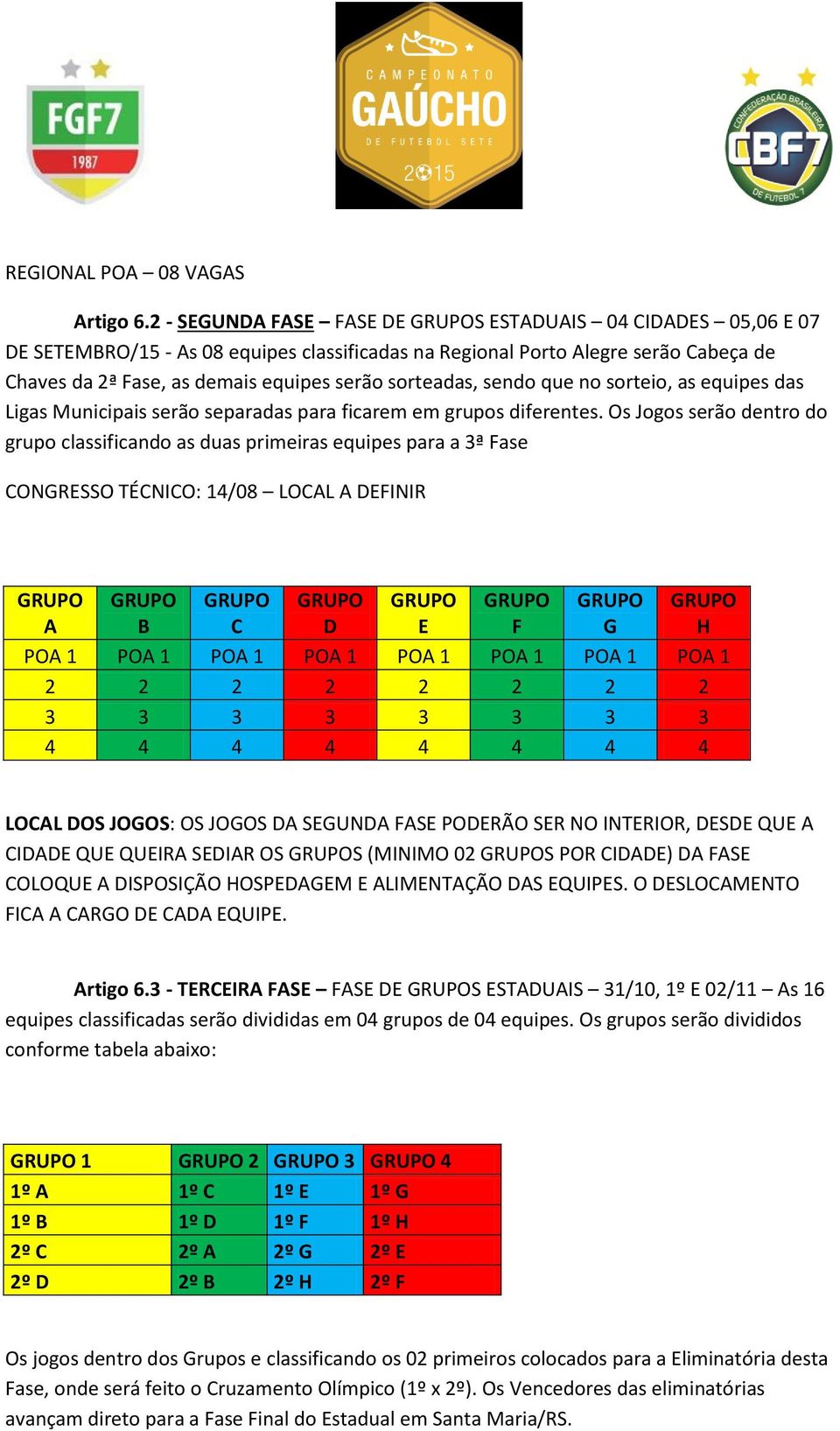 sendo que no sorteio, as equipes das Ligas Municipais serão separadas para ficarem em grupos diferentes.