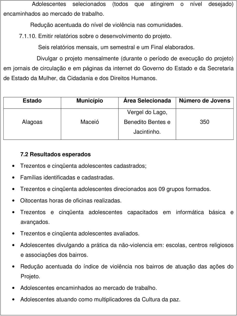 Divulgar o projeto mensalmente (durante o período de execução do projeto) em jornais de circulação e em páginas da internet do Governo do Estado e da Secretaria de Estado da Mulher, da Cidadania e