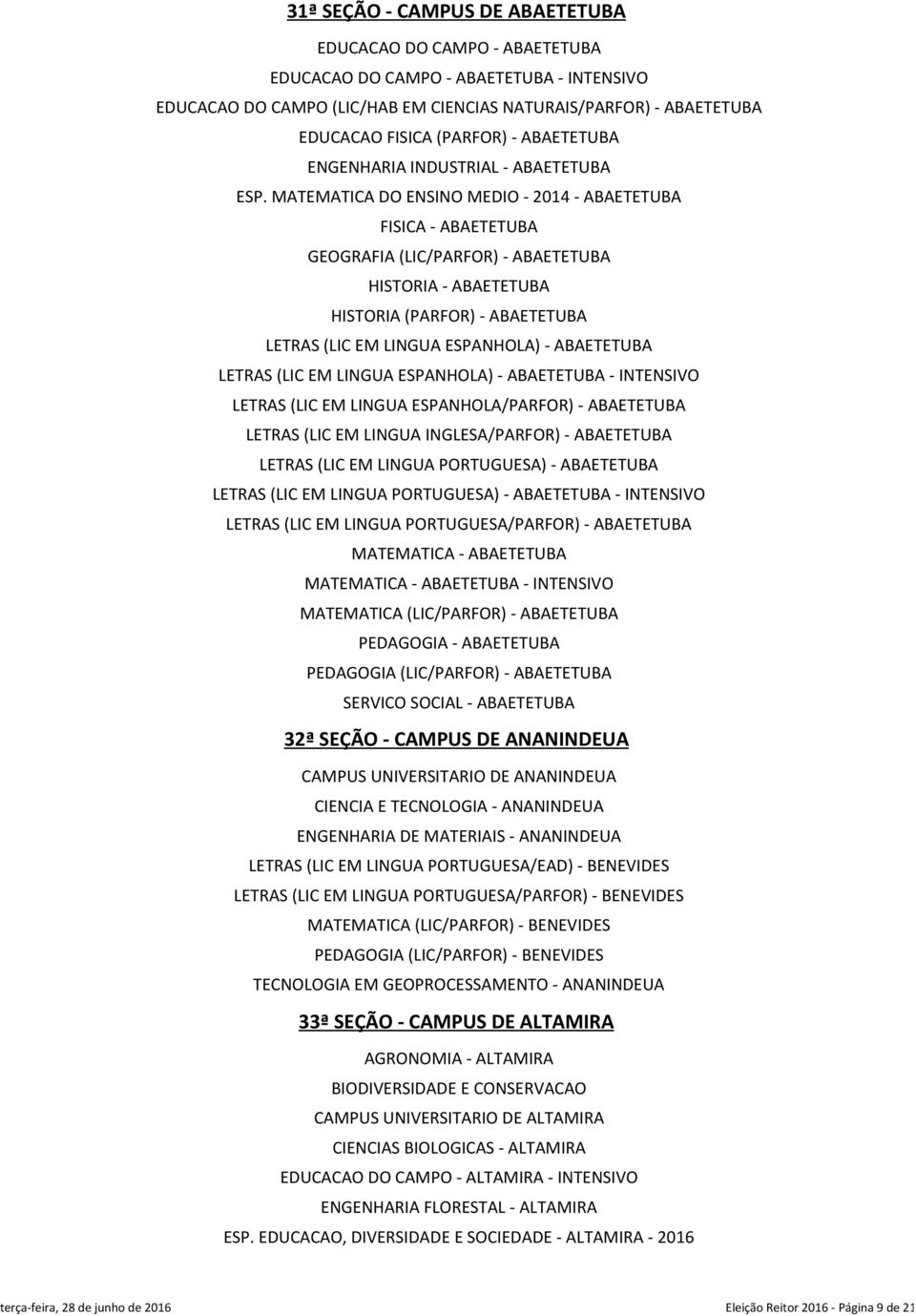 MATEMATICA DO ENSINO MEDIO - 2014 - ABAETETUBA FISICA - ABAETETUBA GEOGRAFIA (LIC/PARFOR) - ABAETETUBA HISTORIA - ABAETETUBA HISTORIA (PARFOR) - ABAETETUBA LETRAS (LIC EM LINGUA ESPANHOLA) -