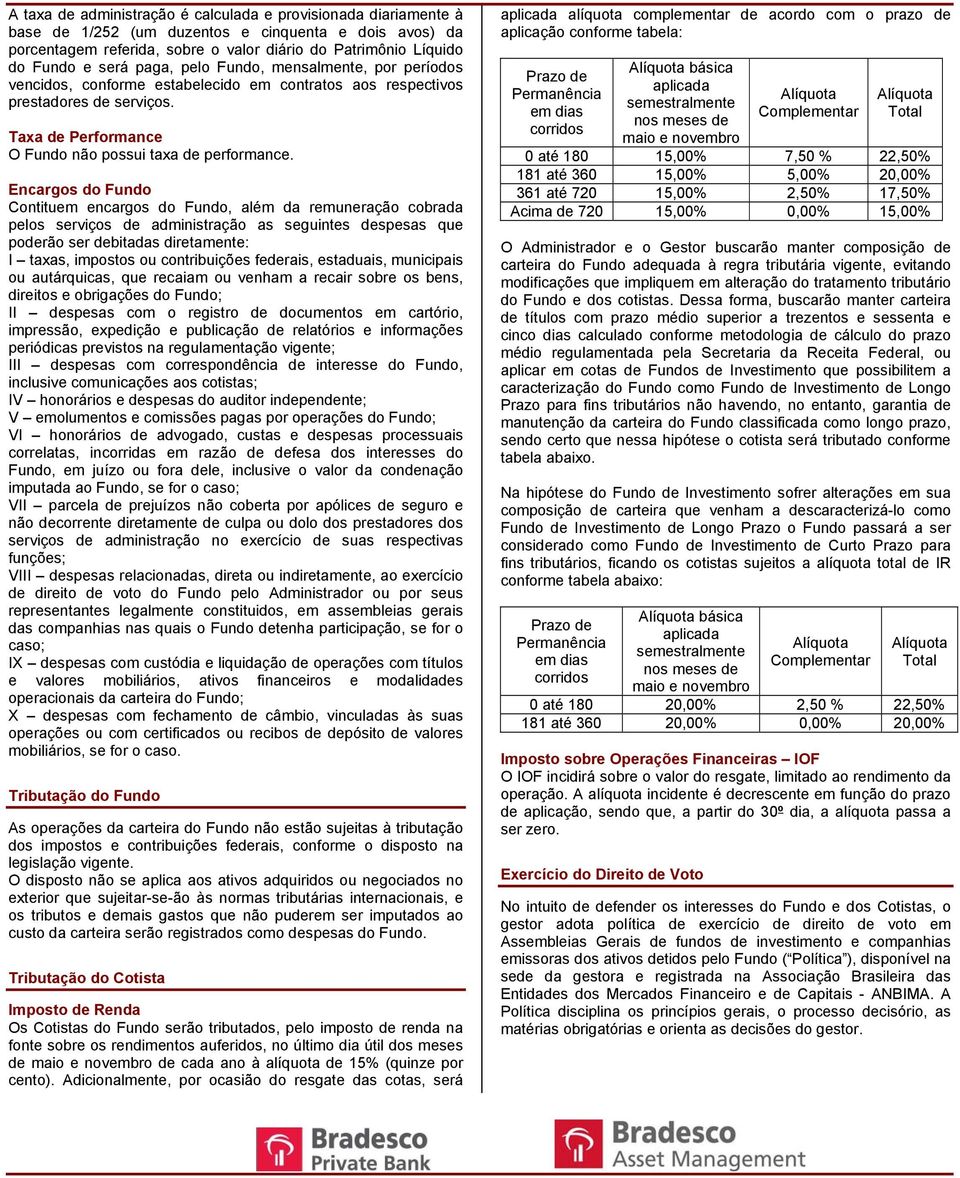 Encargos do Fundo Contituem encargos do Fundo, além da remuneração cobrada pelos serviços de administração as seguintes despesas que poderão ser debitadas diretamente: I taxas, impostos ou