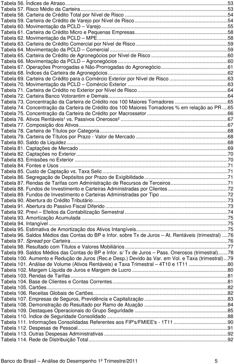 Carteira de Crédito Comercial por Nível de Risco...59 Tabela 64. Movimentação da PCLD Comercial...59 Tabela 65. Carteira de Crédito de Agronegócios por Nível de Risco...60 Tabela 66.