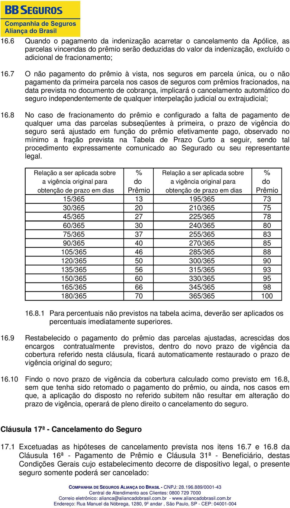 implicará o cancelamento automático do seguro independentemente de qualquer interpelação judicial ou extrajudicial; 16.