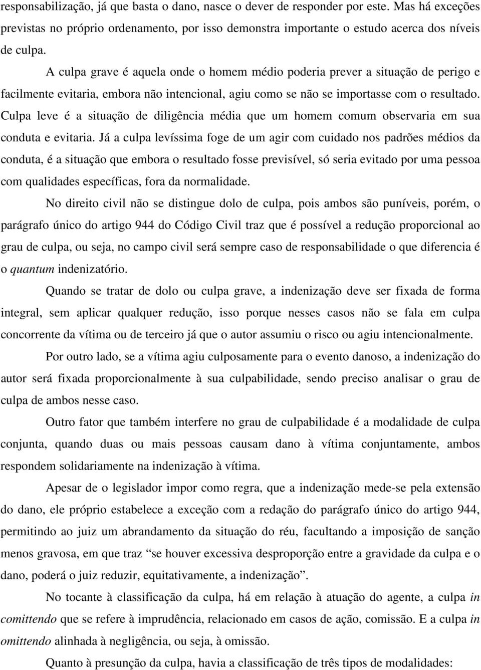 Culpa leve é a situação de diligência média que um homem comum observaria em sua conduta e evitaria.