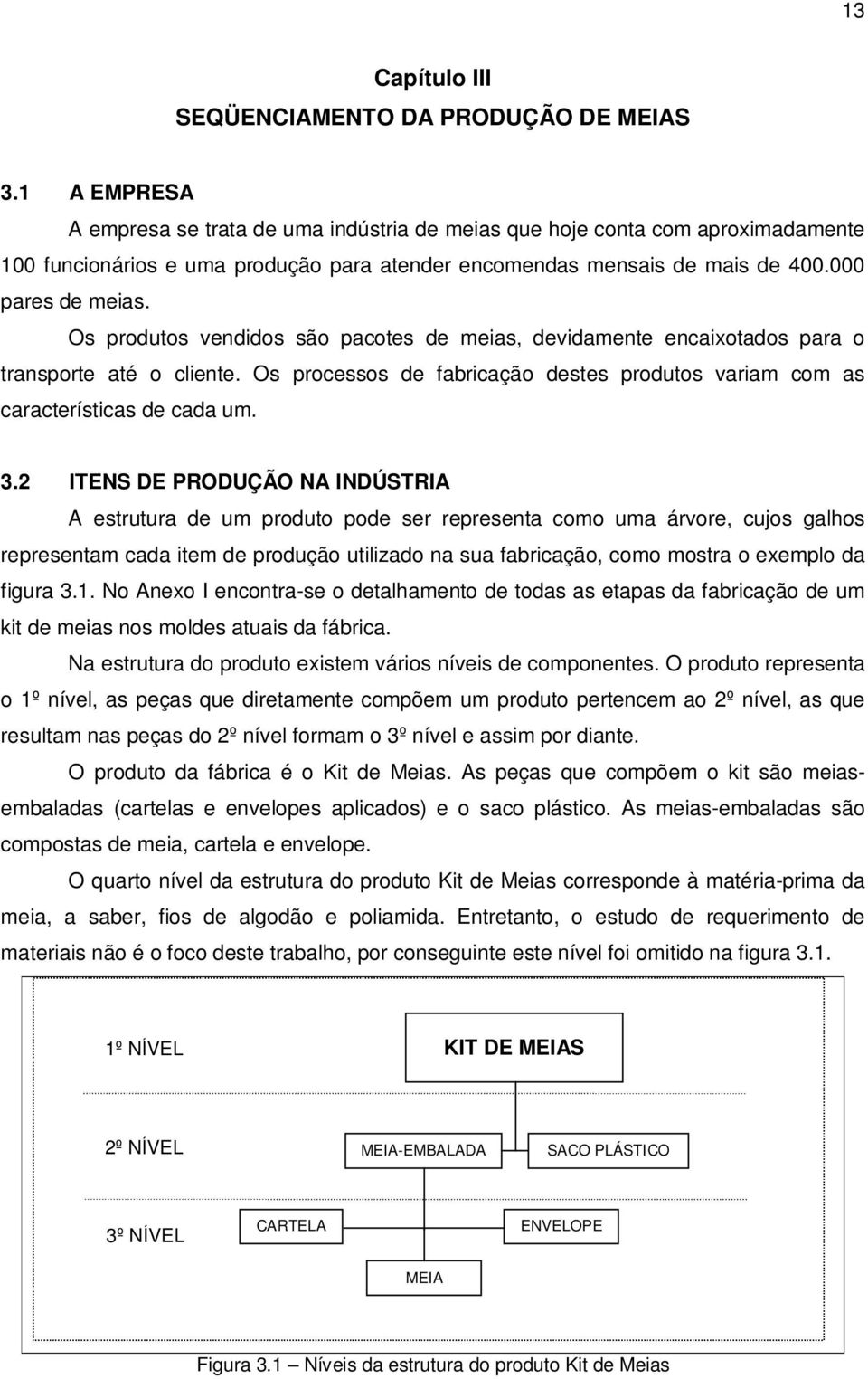 Os produtos vendidos são pacotes de meias, devidamente encaixotados para o transporte até o cliente. Os processos de fabricação destes produtos variam com as características de cada um. 3.