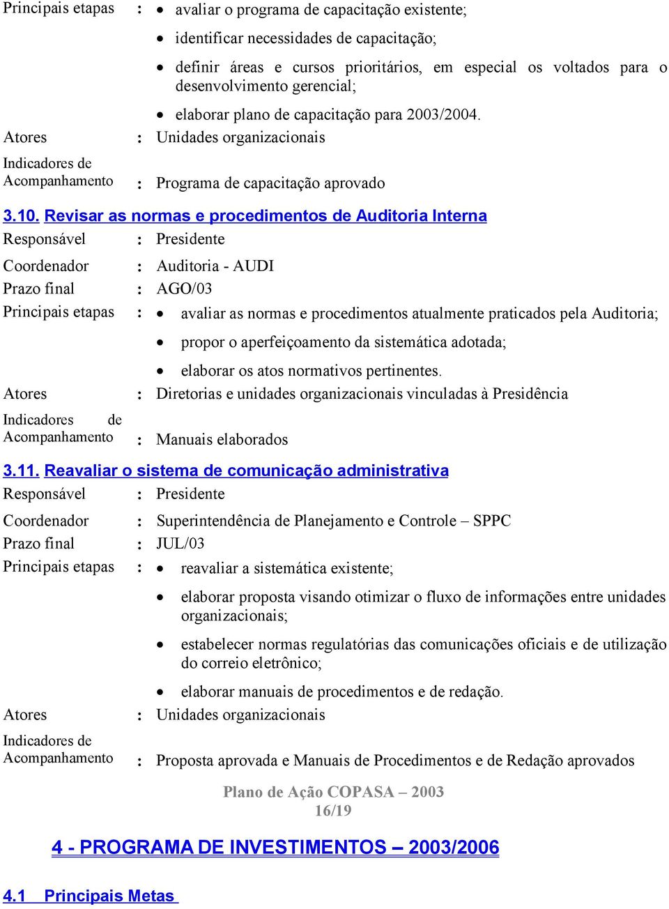 Revisar as normas e procedimentos de Auditoria Interna Coordenador Auditoria - AUDI Prazo final AGO/03 Principais etapas avaliar as normas e procedimentos atualmente praticados pela Auditoria; propor