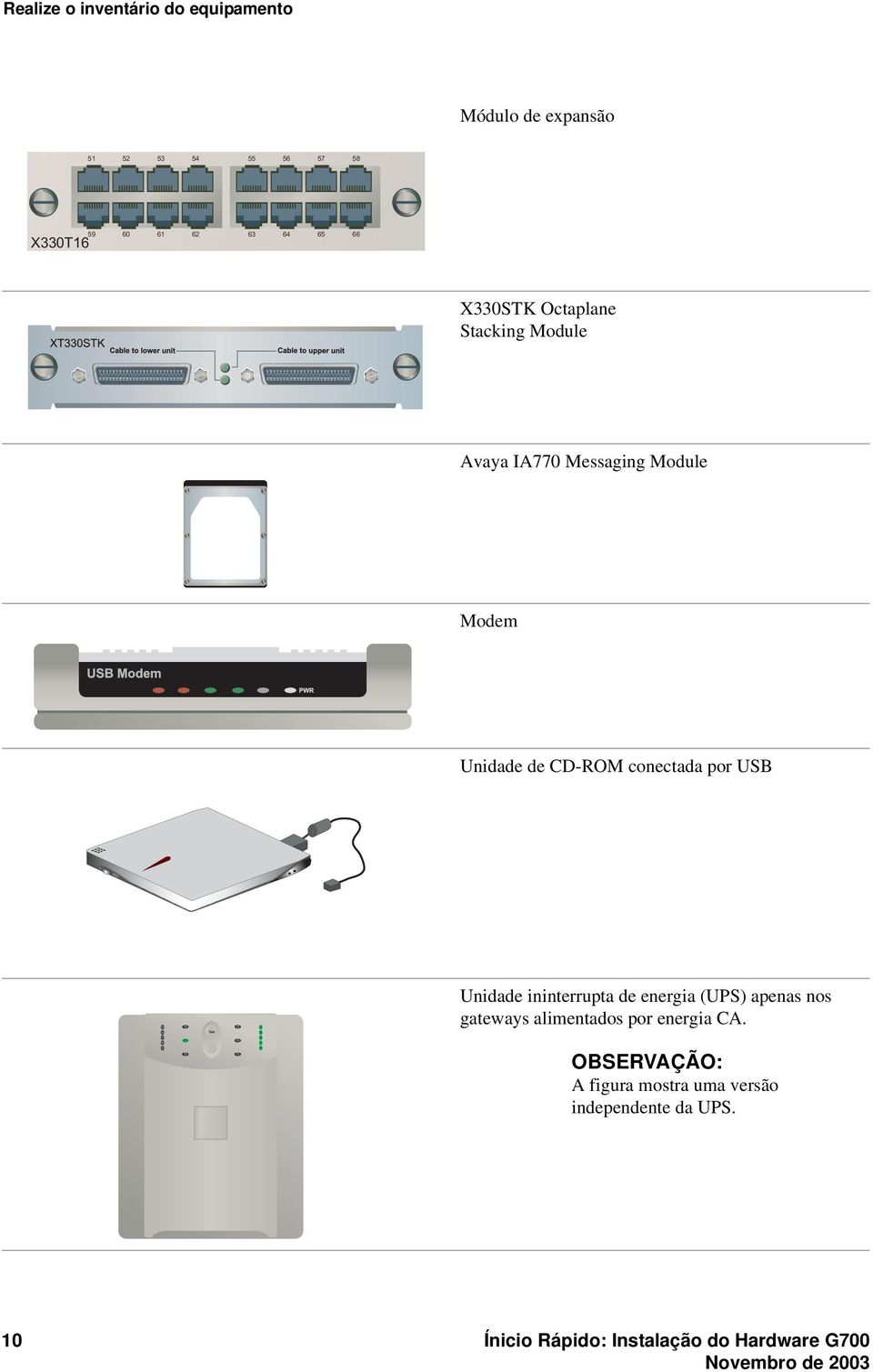 conectada por USB Unidade ininterrupta de energia (UPS) apenas nos gateways alimentados por energia