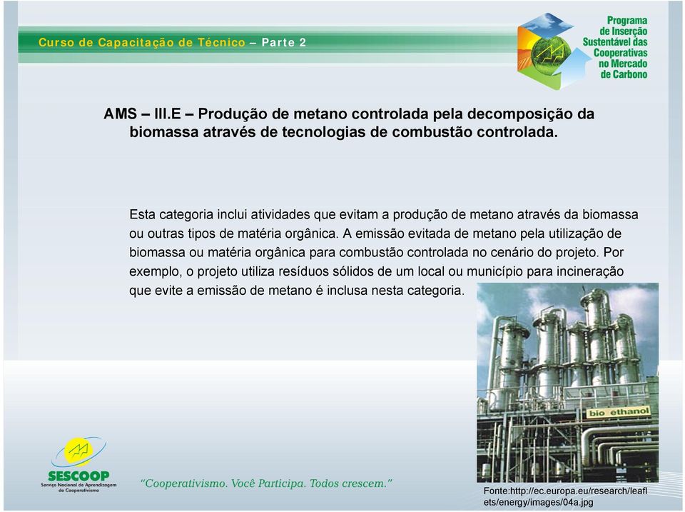 A emissão evitada de metano pela utilização de biomassa ou matéria orgânica para combustão controlada no cenário do projeto.