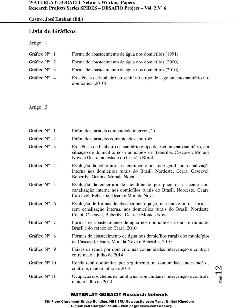 Gráfico N o 5 Gráfico N o 6 Gráfico N o 7 Gráfico N o 8 Gráfico N o 9 Gráfico N o 10 Pirâmide etária da comunidade intervenção Pirâmide etária das comunidades controle Existência de banheiro ou