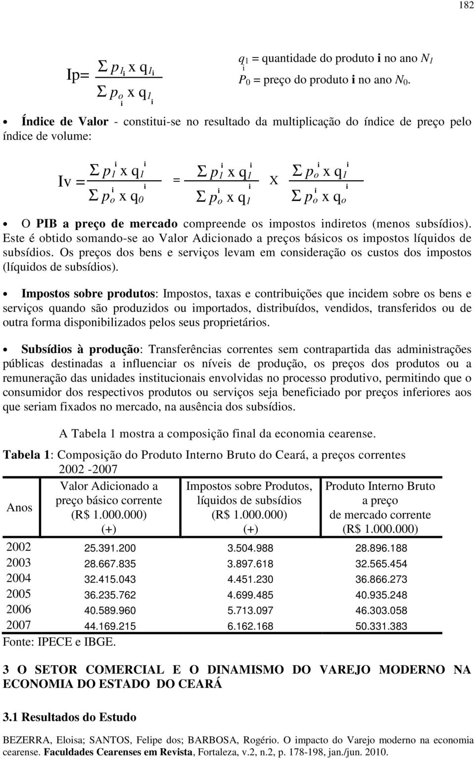 mercado compreende os mpostos ndretos (menos subsídos). Este é obtdo somando-se ao Valor Adconado a preços báscos os mpostos líqudos de subsídos.