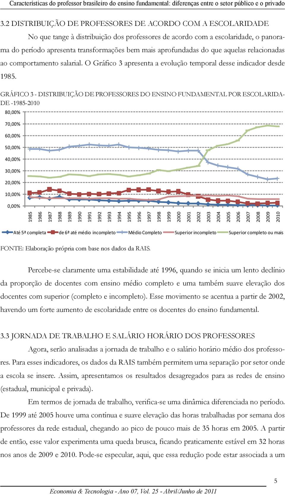 aprofundadas do que aquelas relacionadas ao comportamento salarial. O Gráfico 3 apresenta a evolução temporal desse indicador desde 1985.