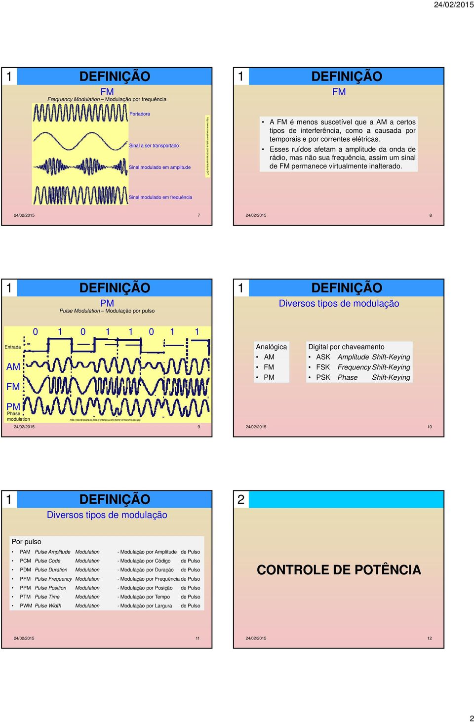 Esses ruídos afeam a ampliude da onda de rádio, mas não sua frequência, assim um sinal de F permanece virualmene inalerado.