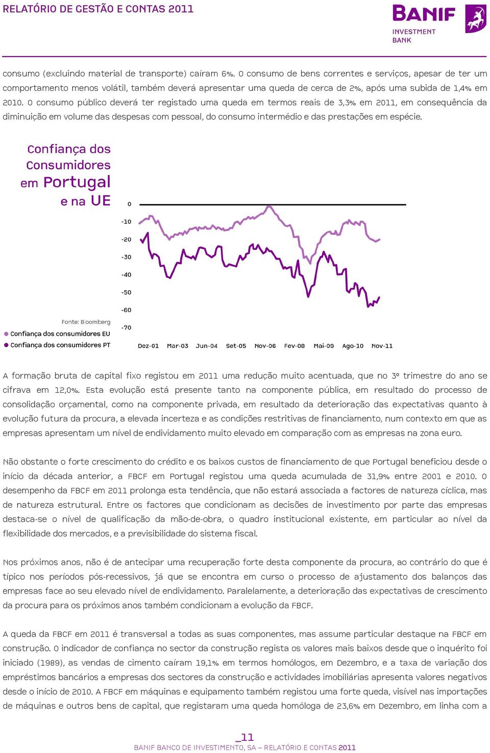 O consumo público deverá ter registado uma queda em termos reais de 3,3% em 2011, em consequência da diminuição em volume das despesas com pessoal, do consumo intermédio e das prestações em espécie.