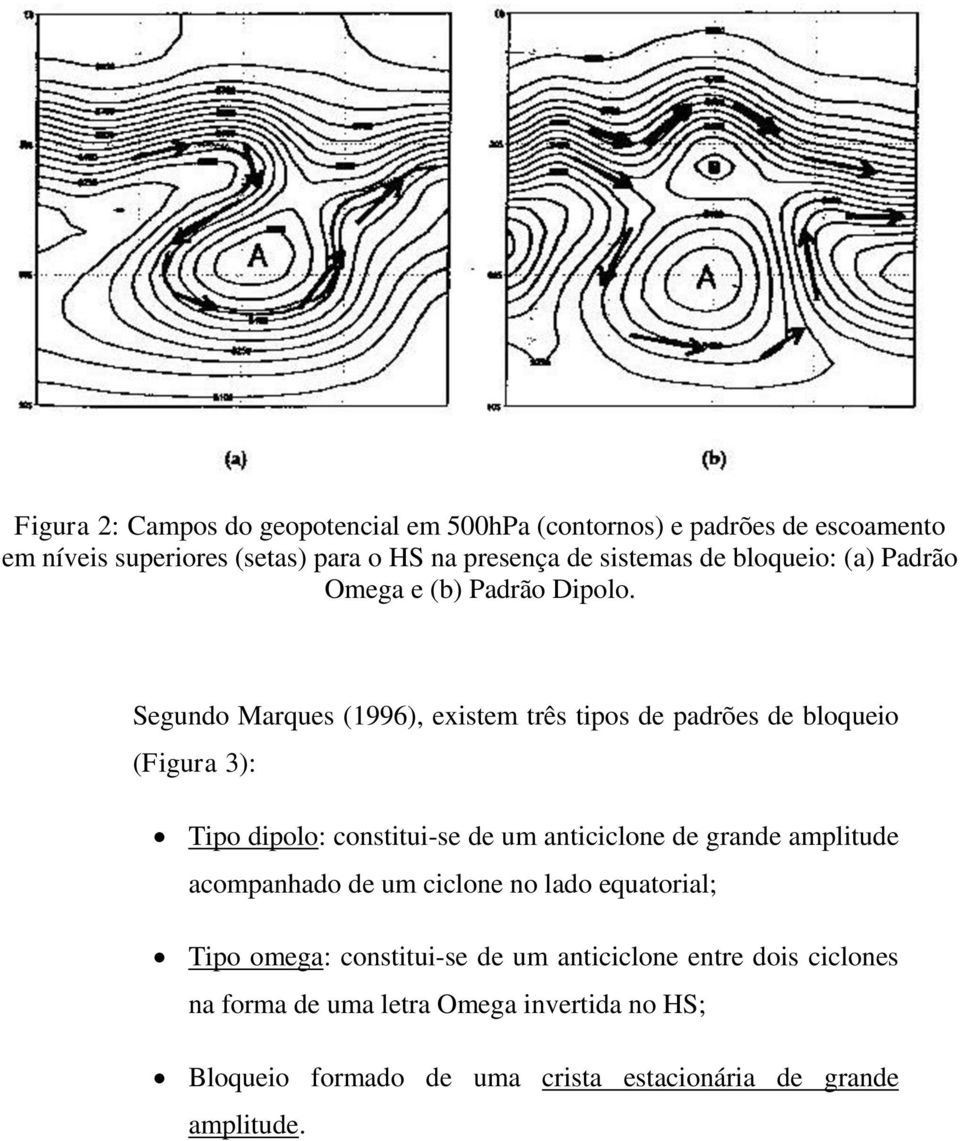 Segundo Marques (1996), existem três tipos de padrões de bloqueio (Figura 3): Tipo dipolo: constitui-se de um anticiclone de grande