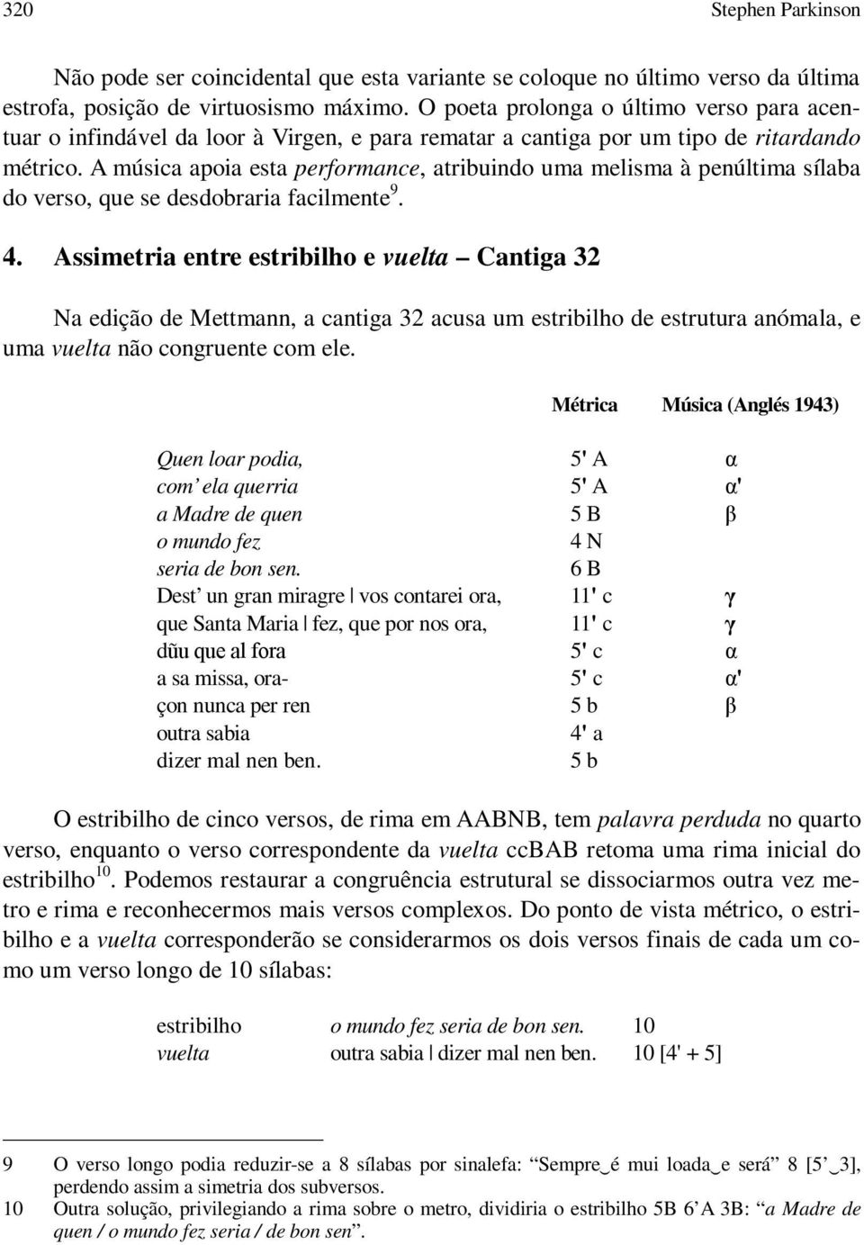 A música apoia esta performance, atribuindo uma melisma à penúltima sílaba do verso, que se desdobraria facilmente 9. 4.