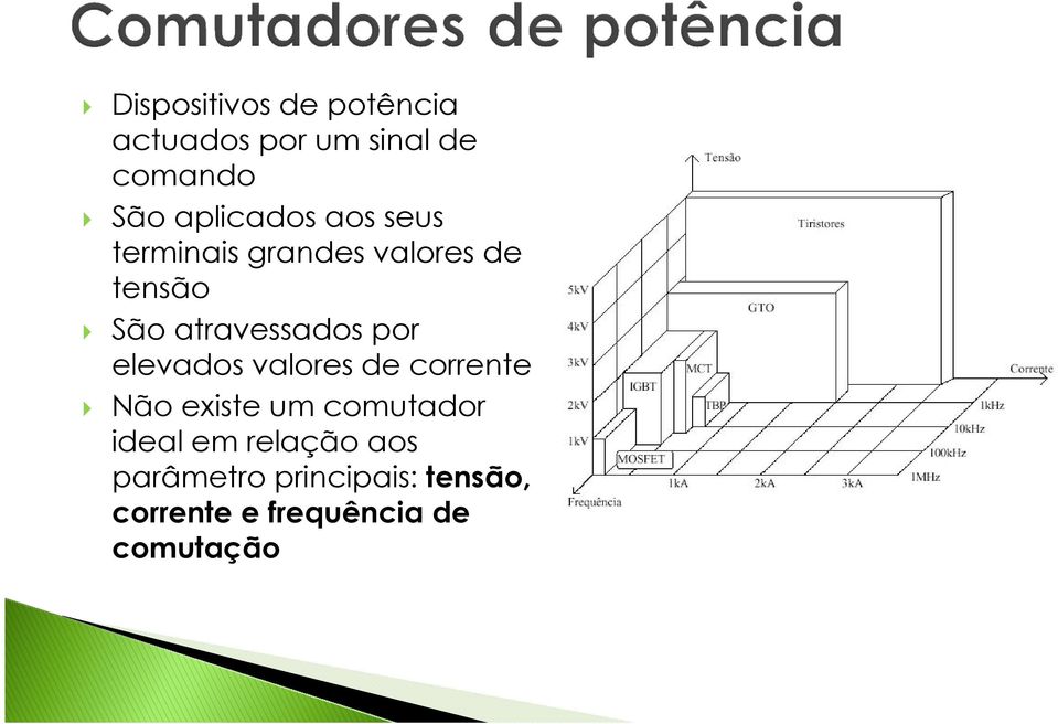 atravessados por elevados valores de corrente Não existe um