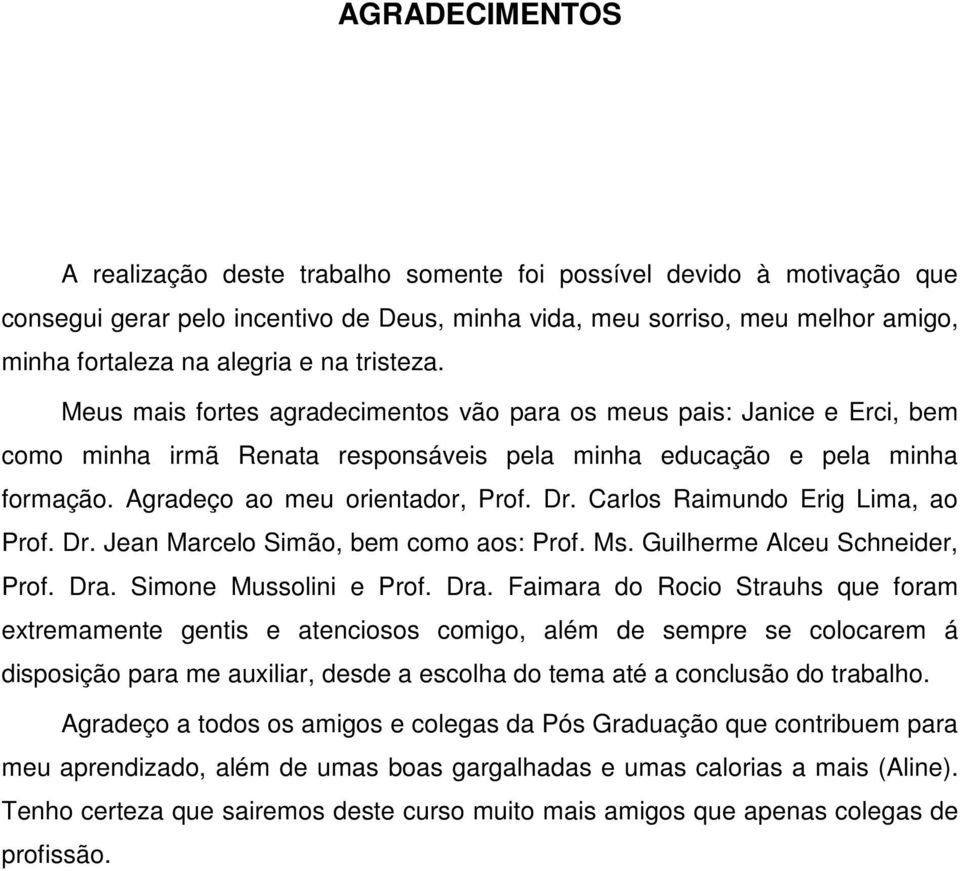 Dr. Carlos Raimundo Erig Lima, ao Prof. Dr. Jean Marcelo Simão, bem como aos: Prof. Ms. Guilherme Alceu Schneider, Prof. Dra.
