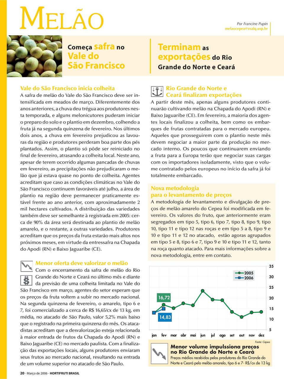 Diferentemente dos anos anteriores, a chuva deu trégua aos produtores nesta temporada, e alguns melonicutores puderam iniciar o preparo do solo e o plantio em dezembro, colhendo a fruta já na segunda