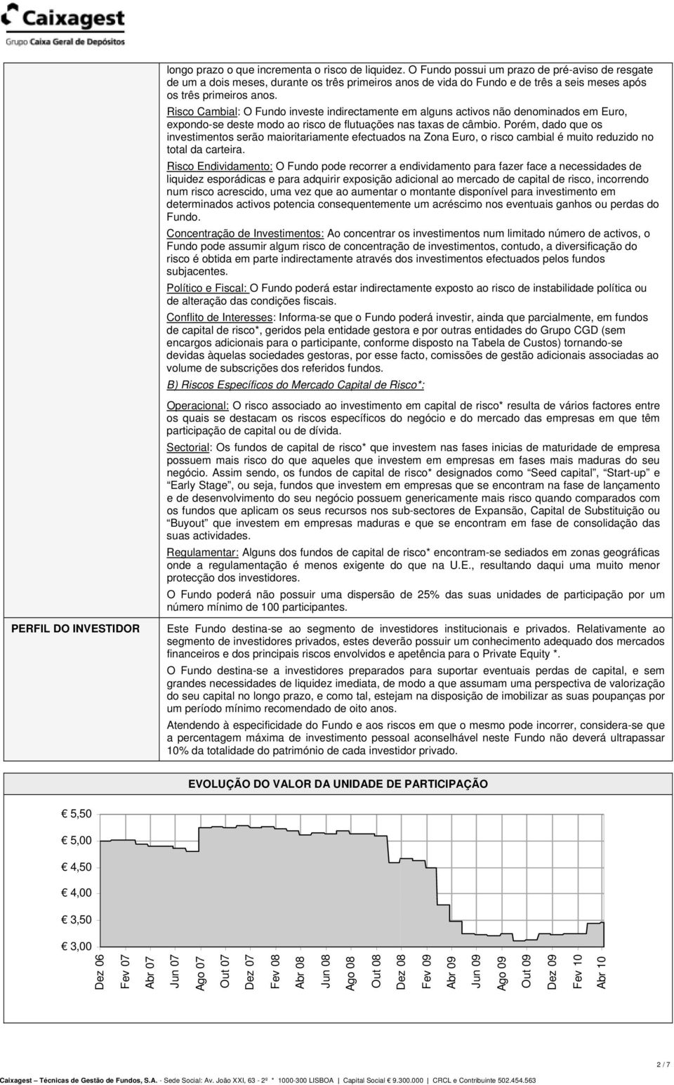 Risco Cambial: O Fundo investe indirectamente em alguns activos não denominados em Euro, expondo-se deste modo ao risco de flutuações nas taxas de câmbio.