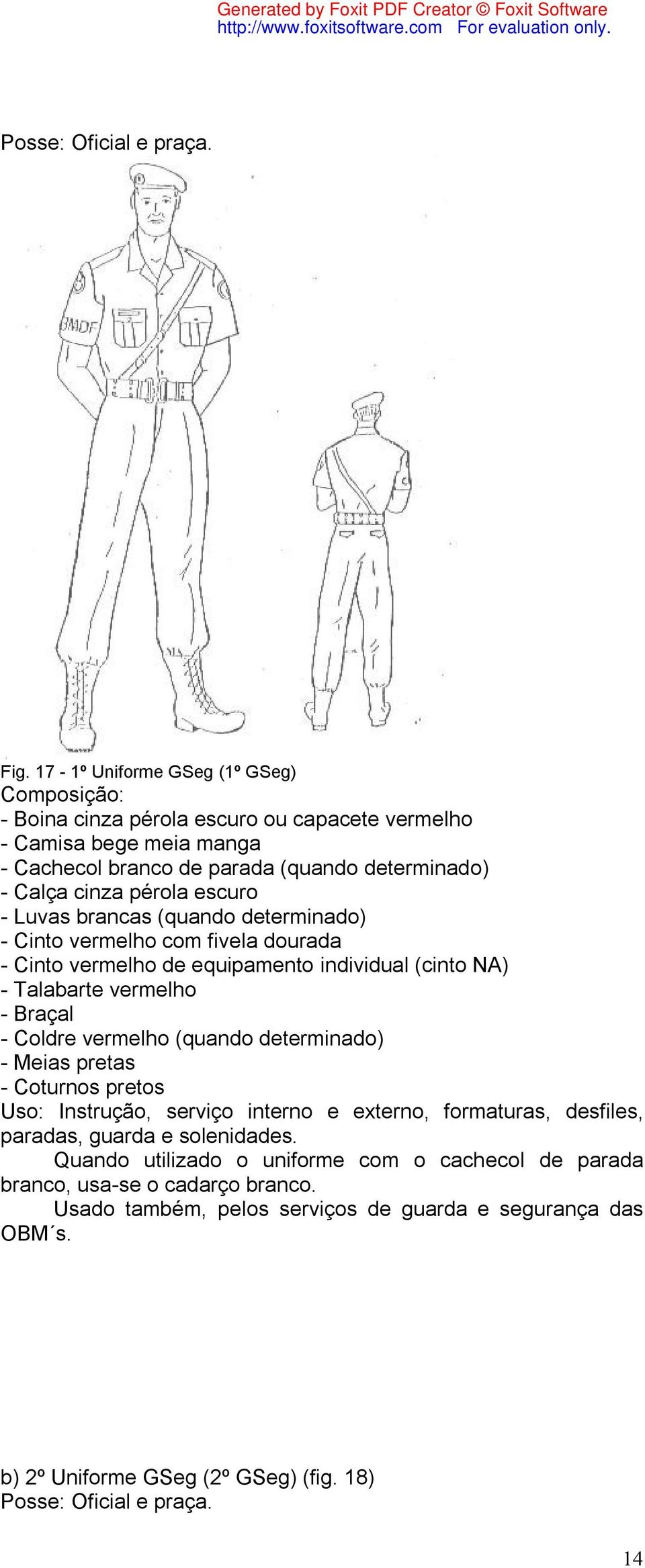 Luvas brancas (quando determinado) - Cinto vermelho com fivela dourada - Cinto vermelho de equipamento individual (cinto NA) - Talabarte vermelho - Braçal - Coldre vermelho (quando