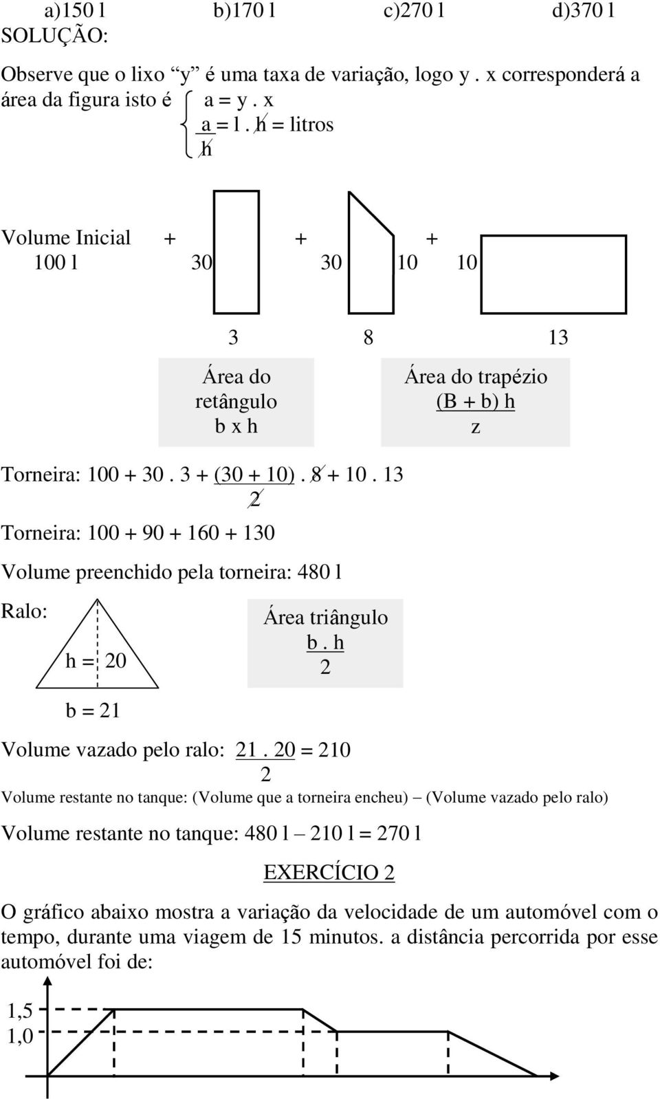 3 Torneira: 00 + 90 + 60 + 30 Volume preenchido pela torneira: 80 l Ralo: h = 0 b = Volume vazado pelo ralo:.