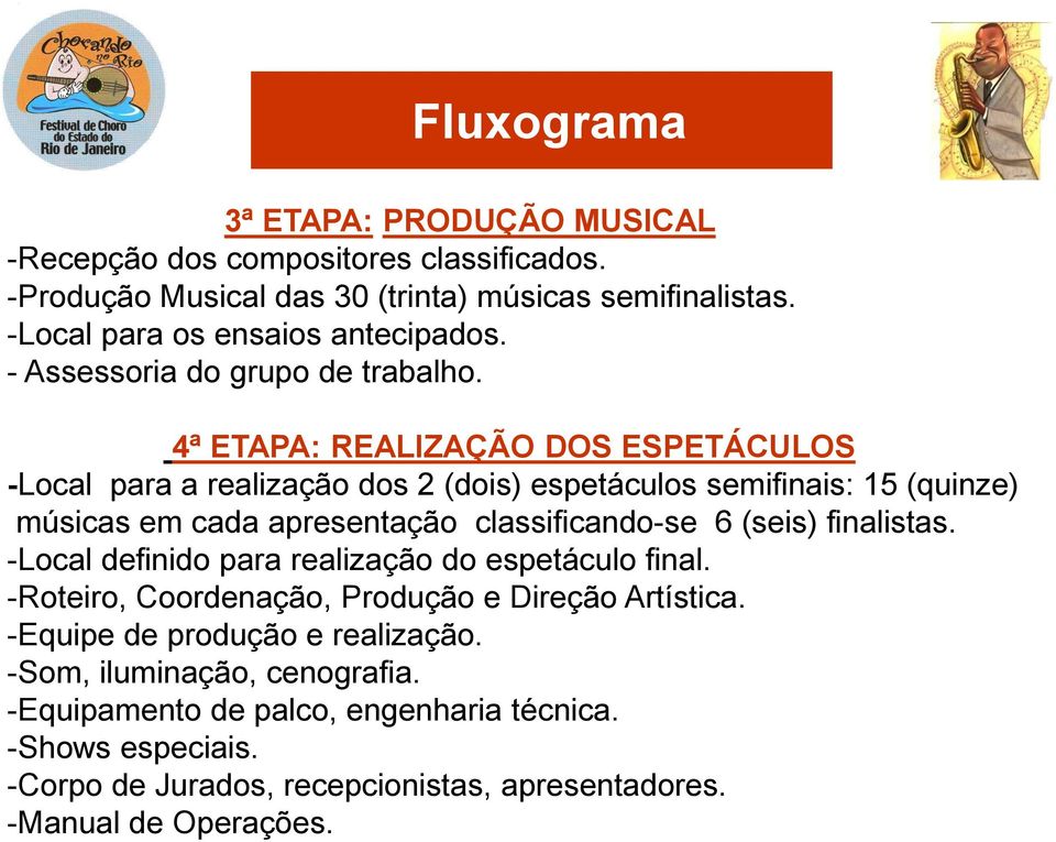 4ª ETAPA: REALIZAÇÃO DOS ESPETÁCULOS -Local para a realização dos 2 (dois) espetáculos semifinais: 15 (quinze) músicas em cada apresentação classificando-se 6 (seis)
