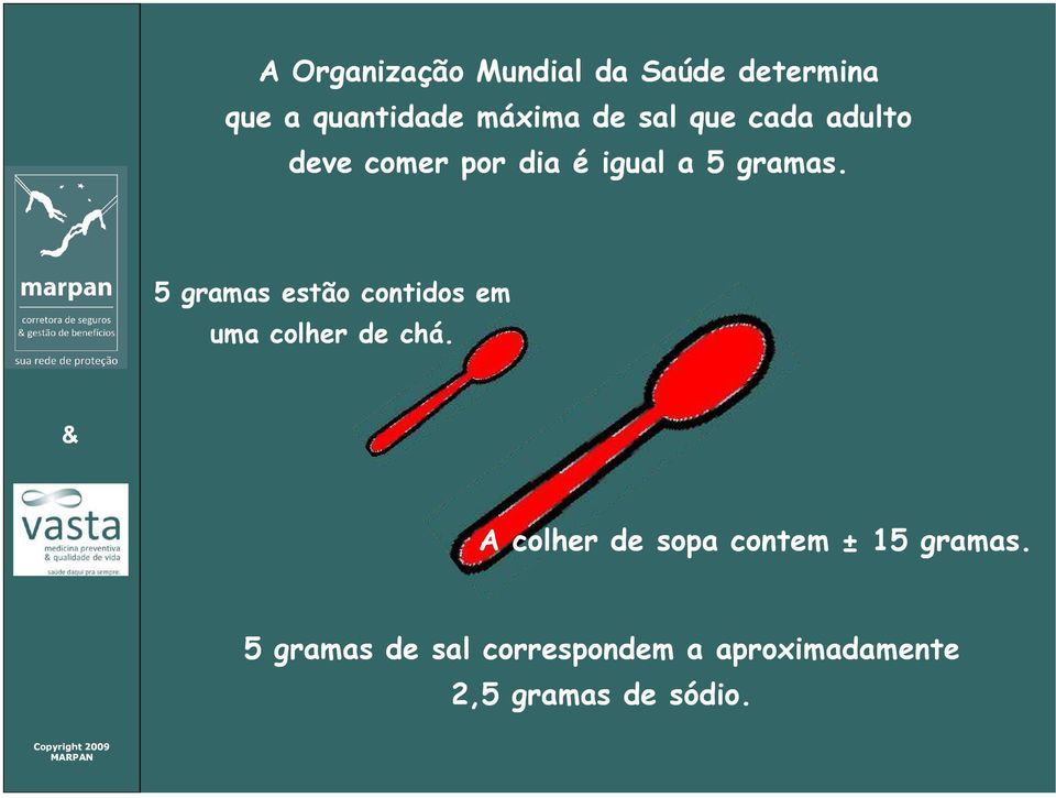 5 gramas estão contidos em uma colher de chá.