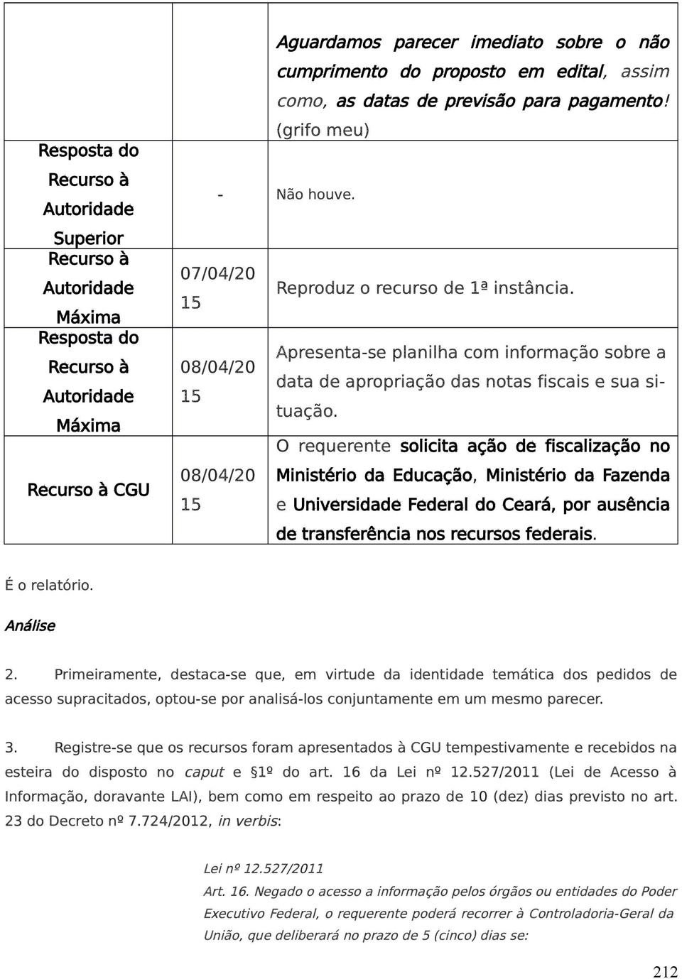 O requerente solicita ação de fiscalização no Ministério da Educação, Ministério da Fazenda e Universidade Federal do Ceará, por ausência de transferência nos recursos federais. É o relatório.